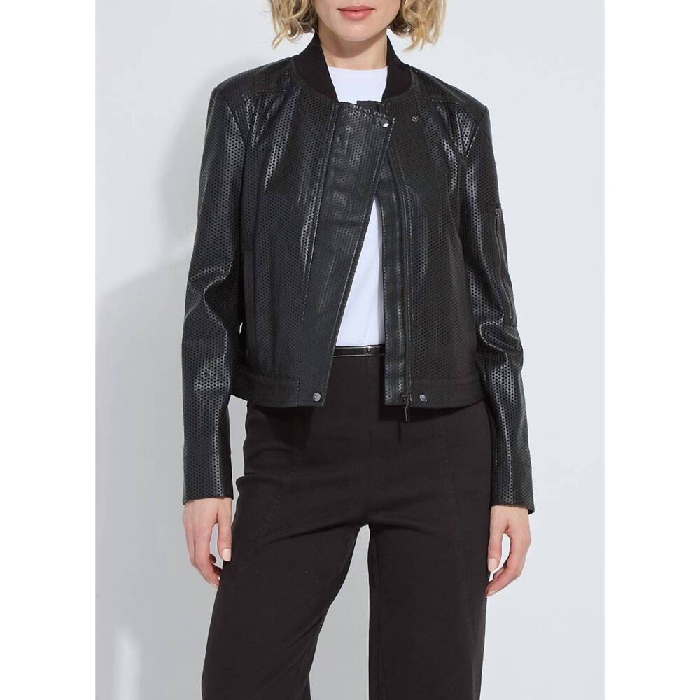 NEW LYSSE millicent perforated vegan leather jacket in black